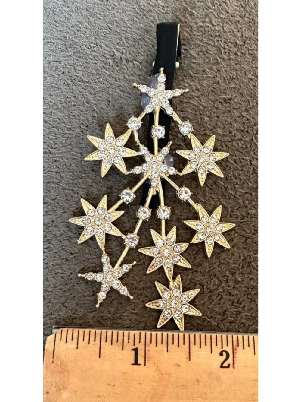 Gold & Rhinestone Star Hair Clip 3.5 Inches Elegant Celestial Homecoming Formal